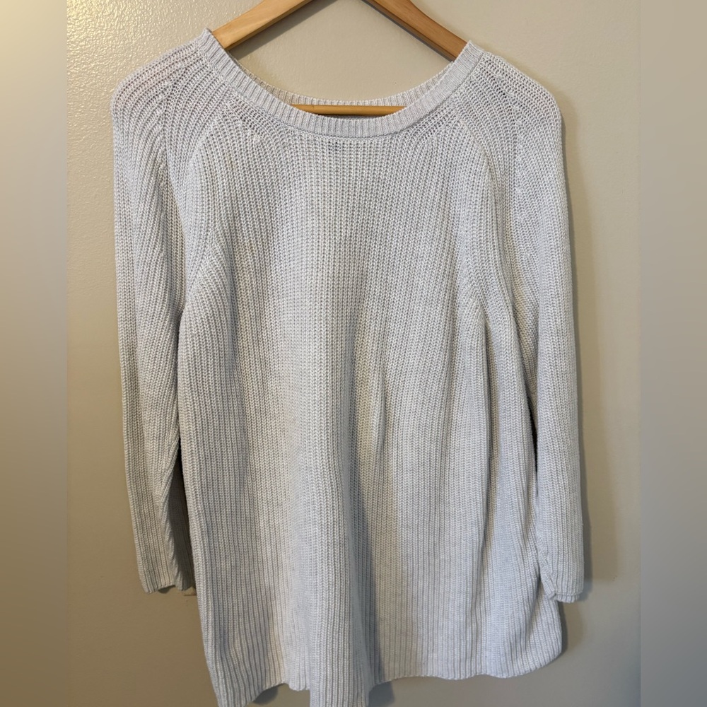 Eileen Fisher off white, heather Gray Scoop Neck Ribbed Knit Sweater - M/L - Picture 2 of 5